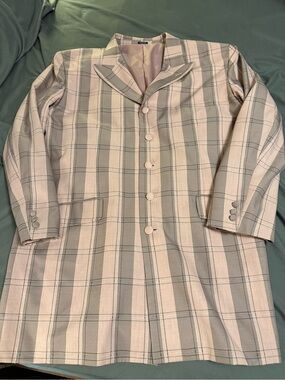 Vtg 80s/90s Pink Gray Plaid coat vest 46R (fits 48R) Disco Polyester Blazer